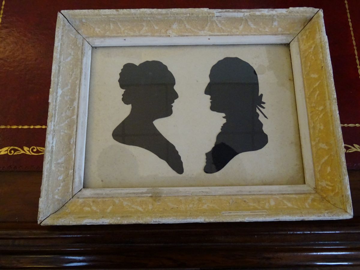 19th century hand painted silhouette of a lady and gentleman